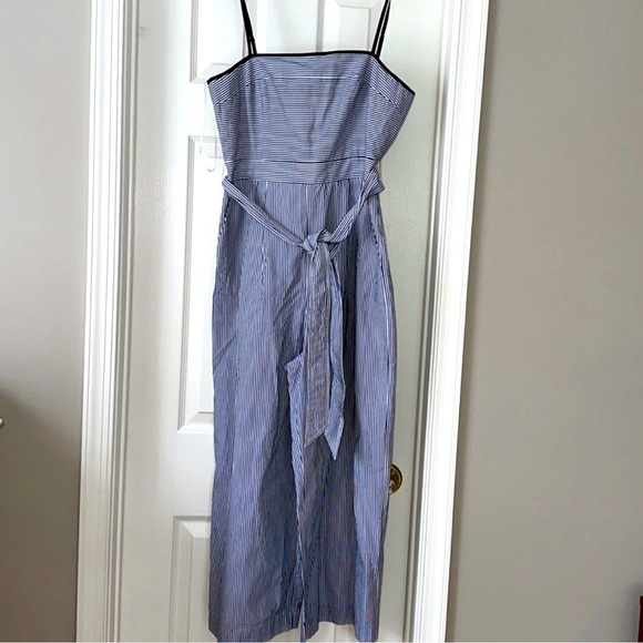 🆕 J. Crew Seersucker Jumpsuit Blue & White. Hand Pockets. Waist Tie. Size 6 - Picture 3 of 13